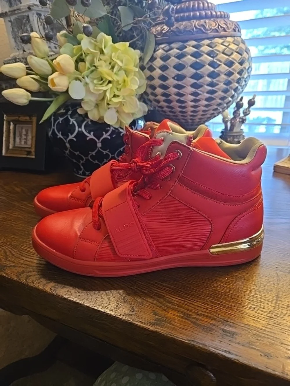 ALDO Women's Red High-Top Sneakers with Gold Heel Trim